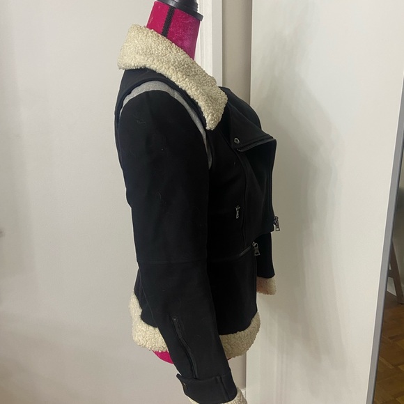 Bcbg black wool moto shearling jacket XS - Picture 5 of 7